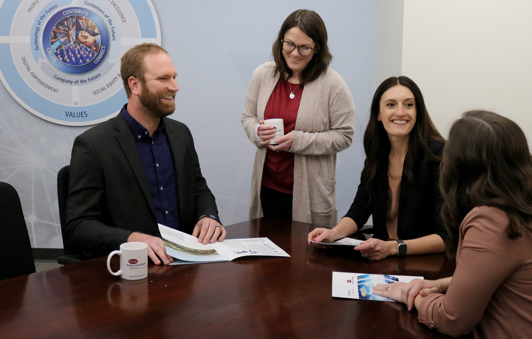 A team of people at a conference table