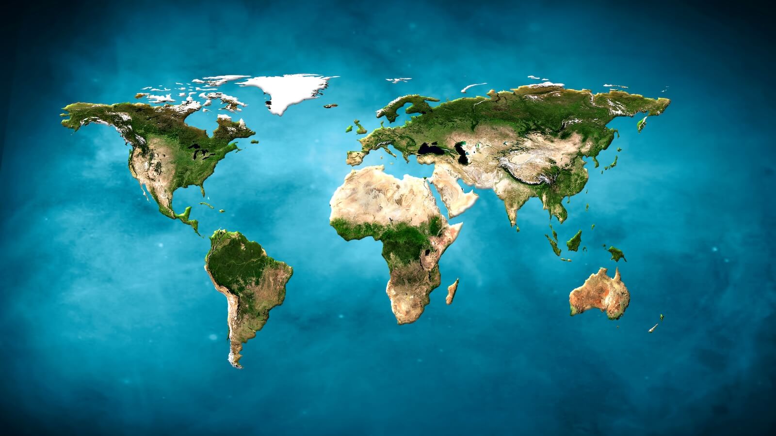 A satellite-rendered digital map of Earth highlighting continents, land formations, and oceanic boundaries.