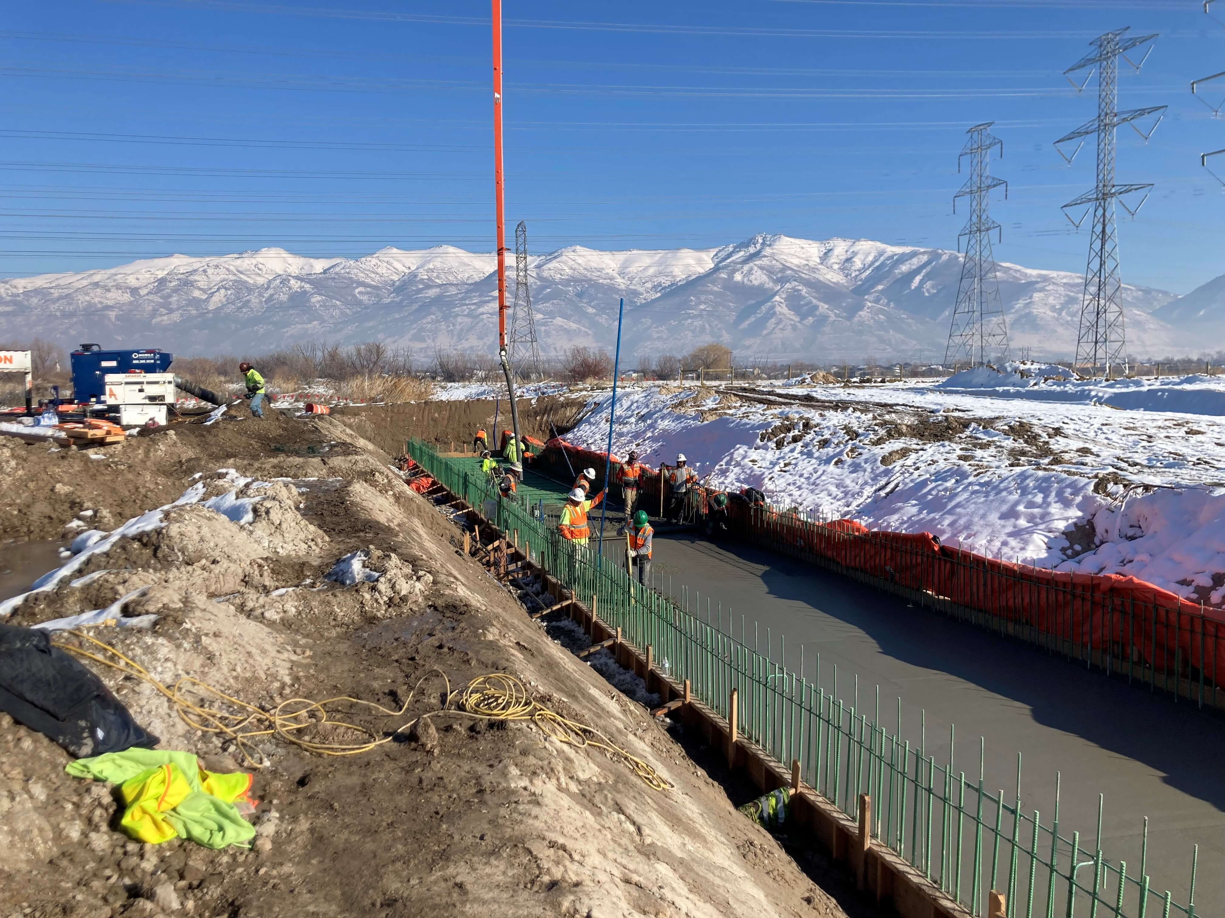 Construction site with mountains in background